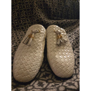 Women's JITAI White Woven Mules & Clogs Size 10 with Gold Accents